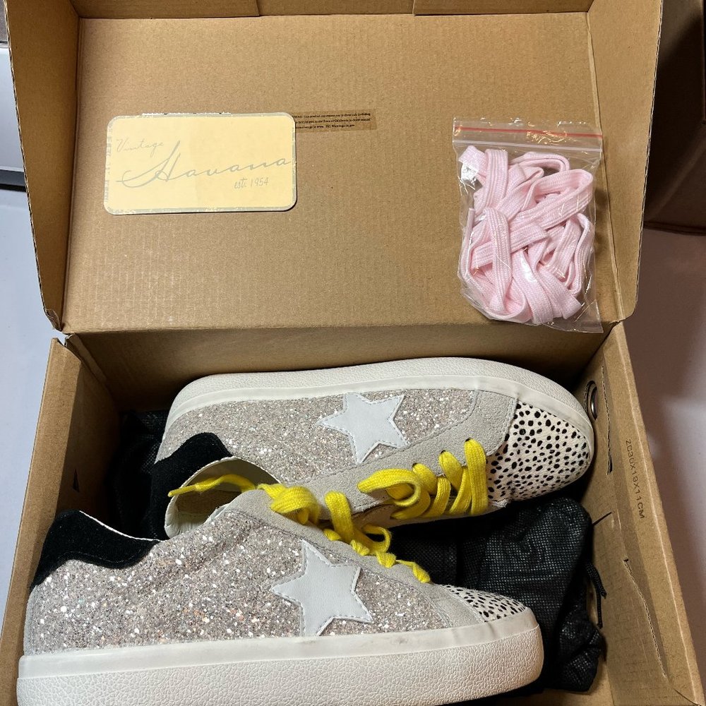 Vintage Havana | Hailey Sneakers in Washed Glitter and Cheetah Print